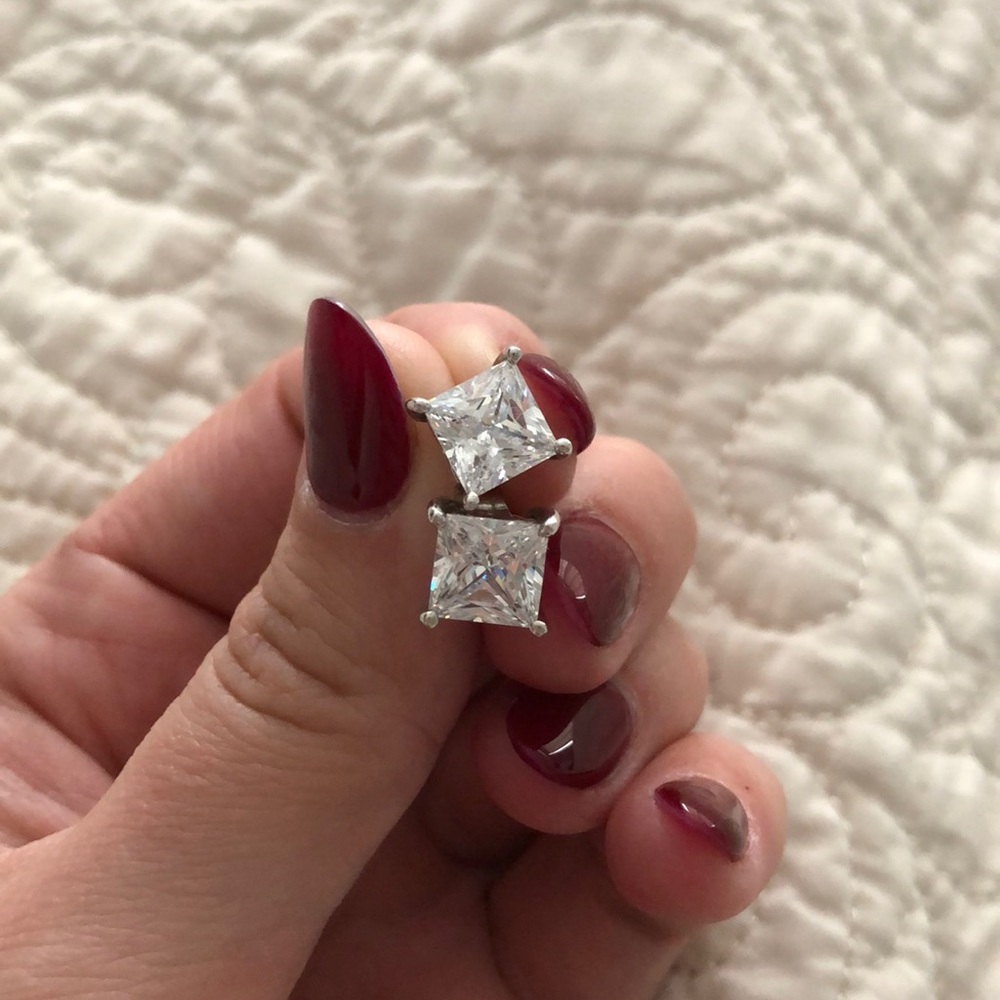 Princess cut sterling silver zirconia earrings
